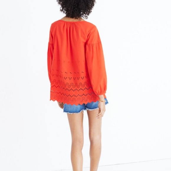 Madewell Bright Red Eyelet Lattice Cotton top size small - Picture 14 of 16